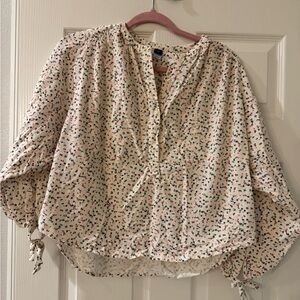 Old Navy White Blouse with Multicolor Print